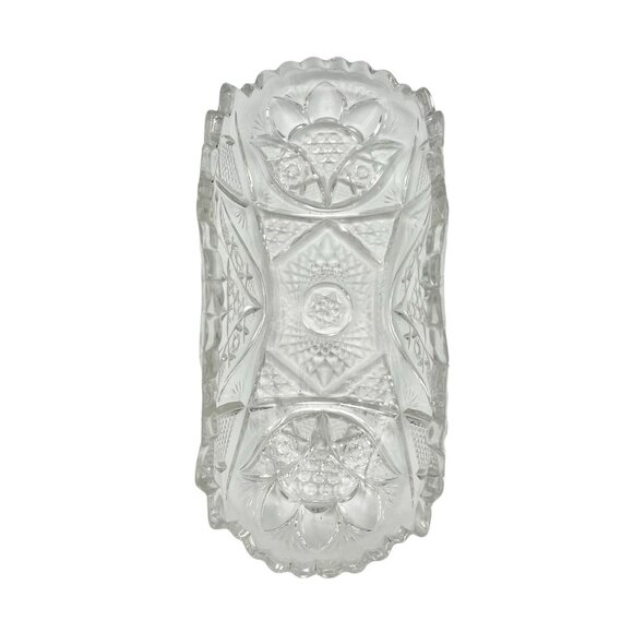 Vintage Clear Pressed Glass Serving Dish With Scalloped Edges & Floral Patterns - Picture 5 of 7